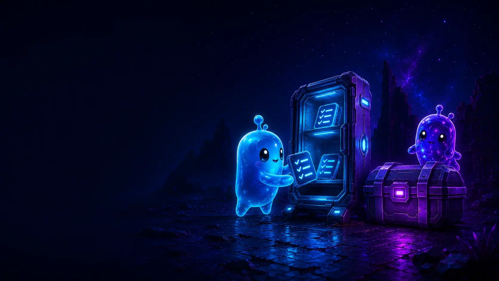 Blue and galaxy Sprites protecting a private collection vault