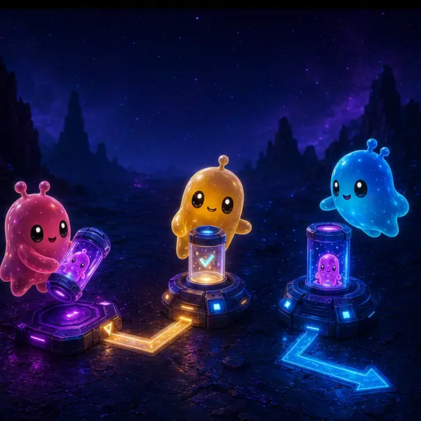 Sprites moving a reviewed capsule along a publishing path